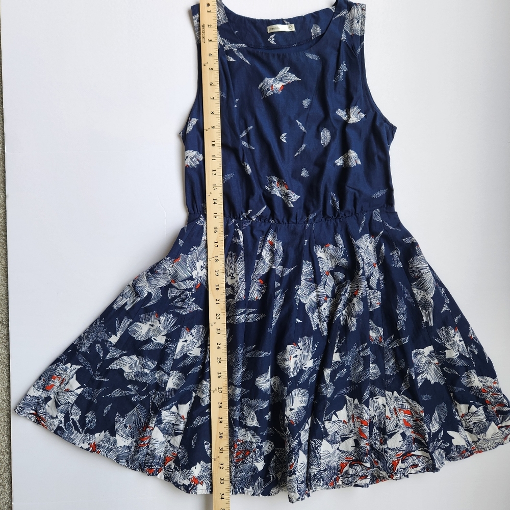 Lavand Navy Blue Dress White Orange Print Sleeveless Cutout Back Mini Medium - Picture 15 of 16